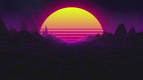 Cool Retrowave Sunset 3D Polygon Mountains Motion Background Stock Footage 156338214