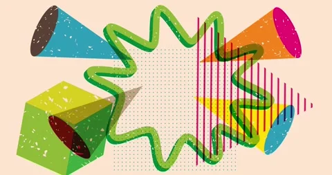 Cool risograph backdrop with geometric elements animation Stock Footage 281219023