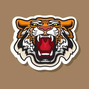 Cool roaring Tiger sticker. Vector illustration of Angry head. Stock Illustration