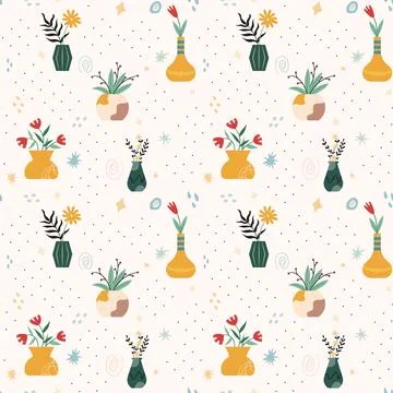 Cool scandinavian vases, interior pattern. Modern wrapping paper or print dec Stock Illustration