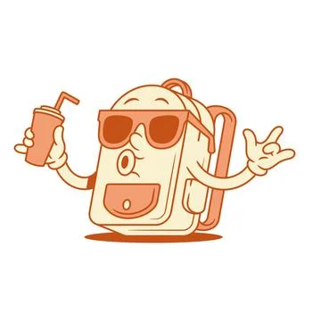 Cool schoolbag back to school cartoon character with soda drink isometric v.. Stock Illustration