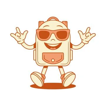 Cool schoolbag backpack cartoon character in sunglasses isometric vector illu Stock Illustration