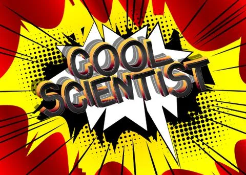 Cool Scientist Comic book style cartoon words. Text on abstract background. Stock Illustration