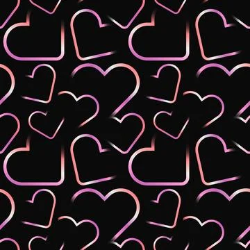 Cool seamless pattern with bright neon colors random hearts isolated on black Stock Illustration