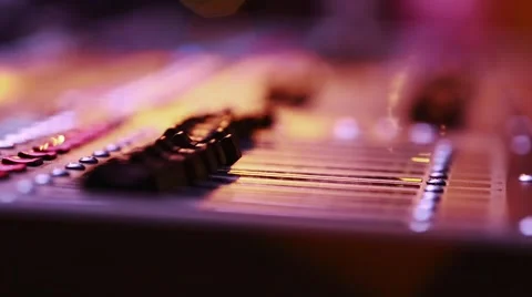 Cool selective focus of digital audio console faders Stock Footage 47828085