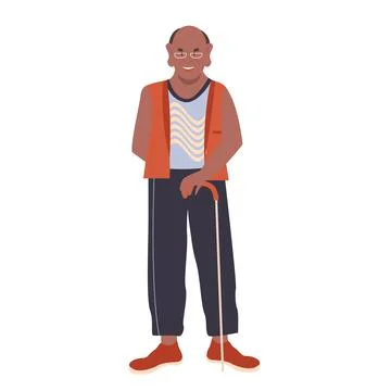 Cool senior man with walking stick Stock Illustration