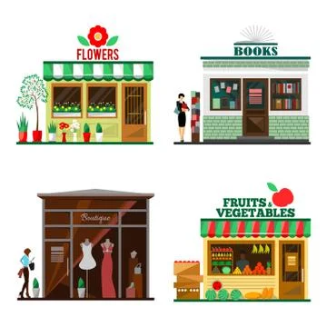Cool set of detailed flat design city public buildings Stock Illustration