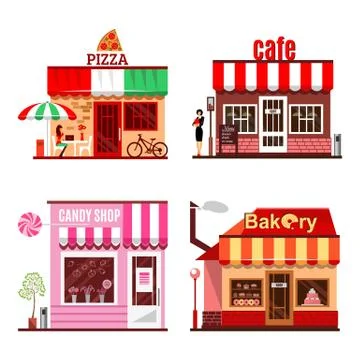 Cool set of detailed flat design city public buildings Stock Illustration