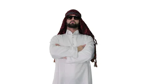 Cool sheikh in sunglasses posing looking to camera on white background. Stock-Footage 147499421
