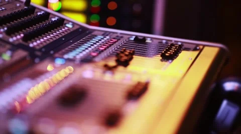 Cool shot of Digital Audio Console Fader by stage during performance Stockbeeldmateriaal 47827948