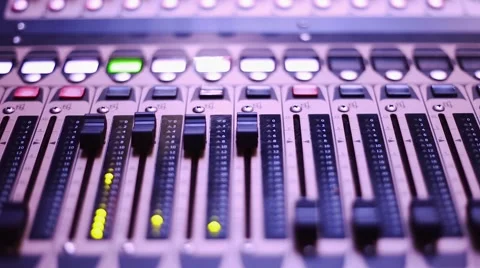 Cool shot of Digital Audio Console Faders and Sled Screen Stock Footage 47828098