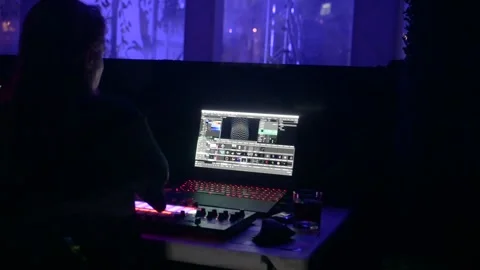 Cool Shot Of Dj Table With Mixer at the Club Black Light Stock Footage 246241047