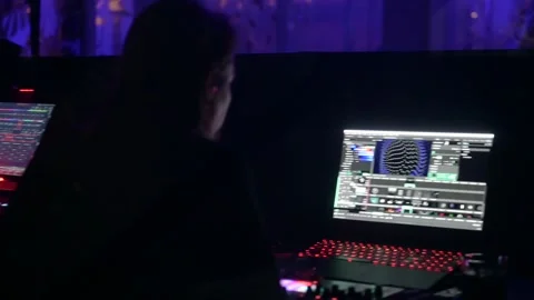 Cool Shot Of Dj Table With Mixer at the Club Black Light Stock Footage 246241049