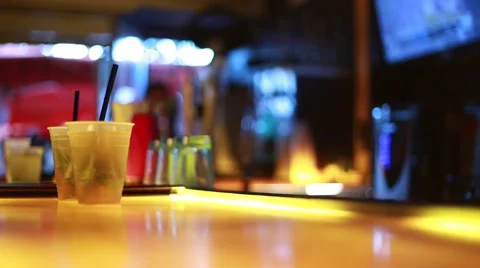 Cool shot of Two Drinks on top of a Bar Stock Footage 49439665