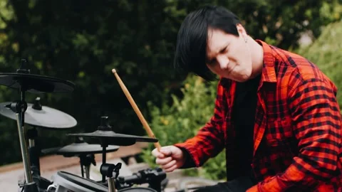 Cool shots of a guy playing electronic drums. Slow motion process frames Stock Footage 222618780