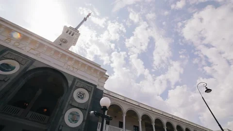 Cool shots of the river station building against the sky and clouds. Stock Footage 228467635