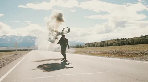 Cool skater doing a stunt on his skateboard Stock Footage 65485869