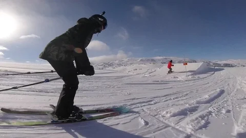 Cool slow motion ski trick from a female athlete Stock Footage 87249770