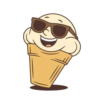 Cool Smiling Ice Cream Cone In Sunglasses Cartoon Character Vector Illustrati イラスト素材