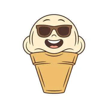 Cool Smiling Ice Cream Cone In Sunglasses Cartoon Character Vector Illustrati Stock Illustration