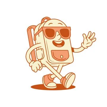 Cool smiling schoolbag backpack cartoon character isometric vector illustrati Illustrazione stock