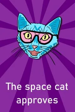 Cool space cat in sunglasses - cool cat meme with copy space. Approval messag Stock Illustration