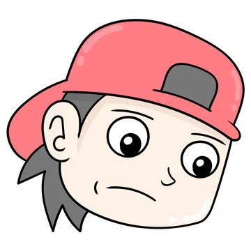 Cool style boy head wearing upside down hat, doodle icon drawing Stock Illustration