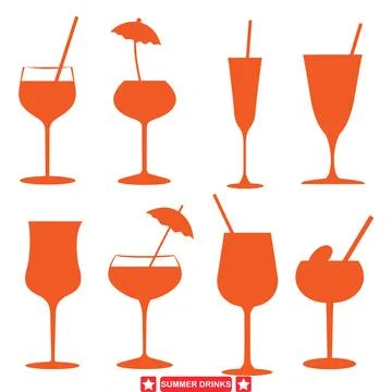 Cool Off with Summertime Flair  Vector Silhouettes of Delicious Drinks Stock Illustration