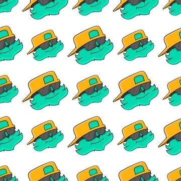 Cool sunglasses cat seamless pattern textile print. repeat pattern background Stock Illustration