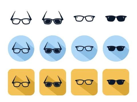 Cool sunglasses icon set, geek fashion optical lens accessory Stock Illustration