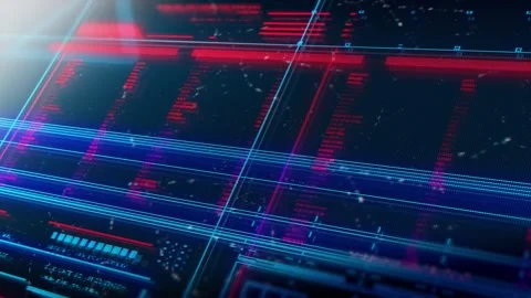 Cool Techy Terminal Digital Screen Cyberpunk Abstract Symbols Motion Background Stock Footage 144857738