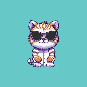 Cool tiger, cute tiger, cute tiger wearing sunglass Stock Illustration
