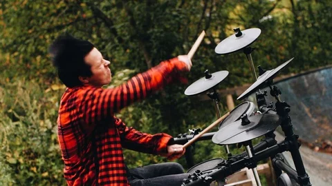 Cool time-lapse footage of the drummer for the electronic drums Stock Footage 114519405