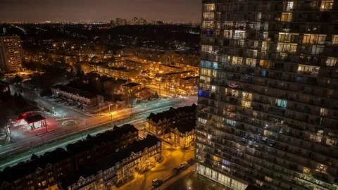 COOL Time Lapse Urban Condo Lights + Downtown Stock Footage 71680985
