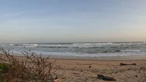 Cool time sky sunset beach waves ocean Stockbeeldmateriaal 205567746