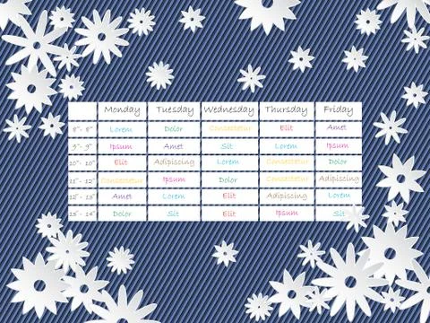 Cool timetable template design with flowers Illustrazione stock