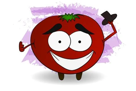 Cool tomato character illustration in comic style holding black hat Stock Illustration