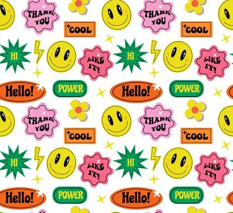 Cool Trendy Abstract seamless pattern with Stickers, Pins, Patches and Badges Stock Illustration