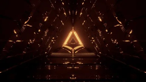 A cool triangular shaped illustration with futuristic sci-fi techno lights-ba Illustrazione stock