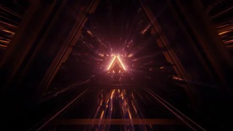 A cool triangular shaped illustration with futuristic sci-fi techno lights-ba Illustrazione stock