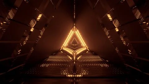 A cool triangular shaped illustration with futuristic sci-fi techno lights-ba Illustrazione stock