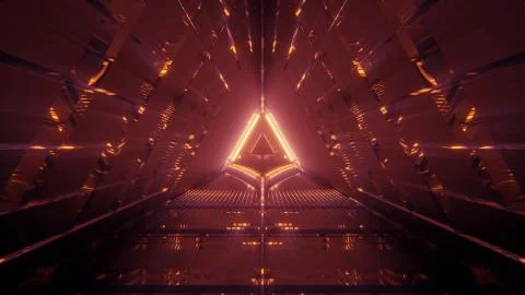 A cool triangular shaped illustration with futuristic sci-fi techno lights-ba Illustrazione stock