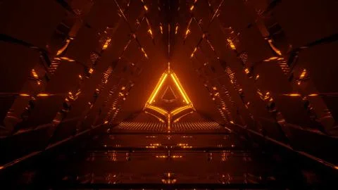 A cool triangular shaped illustration with futuristic sci-fi techno lights-ba 스톡 일러스트