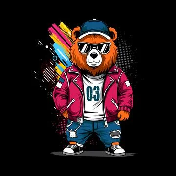 Cool Urban Bear In Leather Jacket And Sunglasses Street Style  Illustration Illustrazione stock