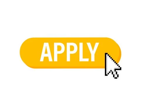 Cool vector Apply button with cursor in flat design. Vector illustration. Illustrazione stock