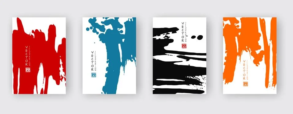 Cool vector bright poster set with abstract colorful elements. Stock Illustration