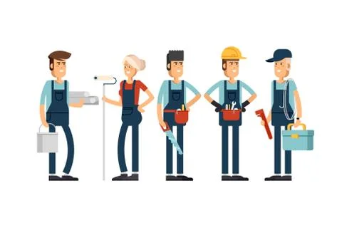 Cool vector concept layout on construction team characters Stock Illustration