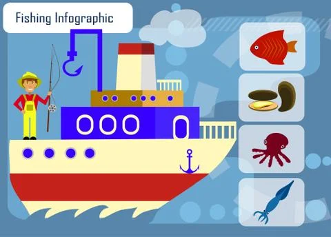 Cool vector flat design fishing boat with crew Stock-Illustration