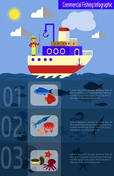 Cool vector flat design fishing boat with crew Stock Illustration