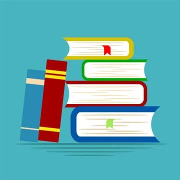 Cool vector flat design illustration on reading with abstract pile of books a Stock Illustration